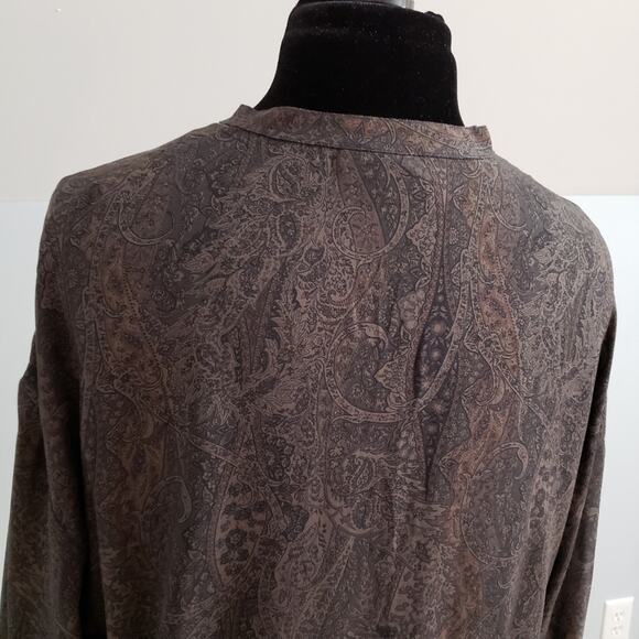 Asos Brown Bell Sleeve V Neck Suede Tie Damask Tunic Small - Picture 6 of 9